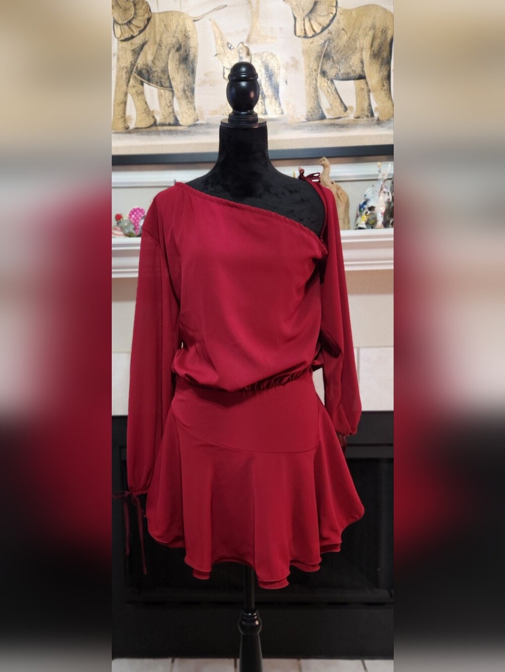 Women's One-Shoulder Long-Sleeve Red Dress